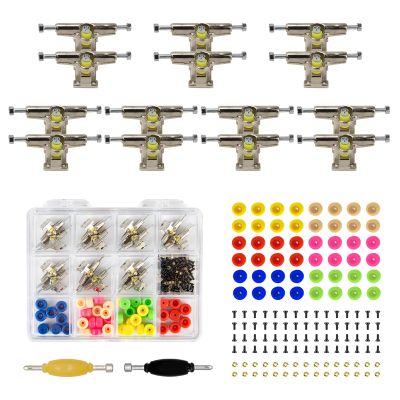 154Pcs 96mm Wooden Fingerboard Skateboard Tool Set, Silvery 14pcs 30mm Trucks & 48pcs Wheels & 60pcs Screws & 30pcs Nuts & 2pcs Spanner Tool Set, Fingerboard Repair Kit Finger Skateboard Accessories