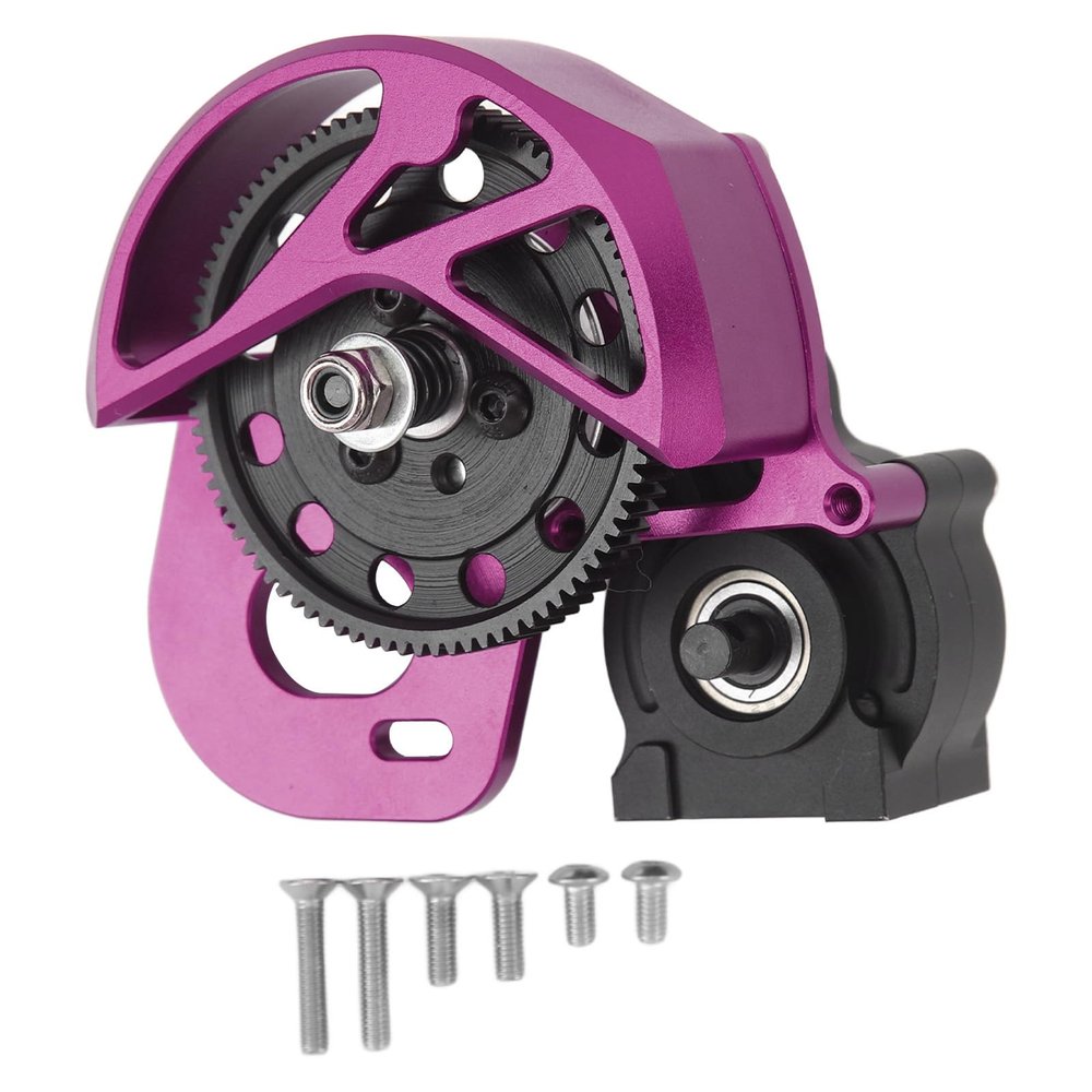 1/10 Scale Aluminum Alloy RC Gearbox | 87T Steel Spur Gear for Axial SCX10 / SCX10 II / AX10 / SMT10 | Limited Slip Differential & CNC Machined Gears (Purple)
