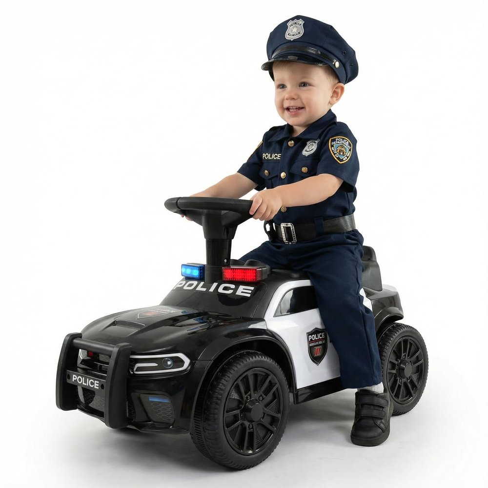 Costzon Police Car Ride On, Toddler Foot-to-Floor Sliding Car with Siren Sounds, Music & Flashing Lights, Under-Seat Storage, Kids Ride On Toys for Boys Girls 18+ Months