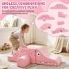 Costzon Climbing Toys for Toddlers, 3 Pieces Crocodile Foam Climbing Blocks w/Removable Velvet Covers for Baby Sliding, Crawling & Playing, Convertible Kids Play Couch Indoor for Playroom (Pink) view 4
