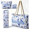 4 Pcs Empty Mahjong Bags Set Mahjong Tile Bag with Handle Thickened Blue Printed Mahjong Carrying Bag with Tiles Bag and Racks Drawstring Bag and Coin Purse for Travel Party Game (Without Mahjong Mat) view 1
