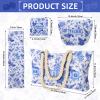 4 Pcs Empty Mahjong Bags Set Mahjong Tile Bag with Handle Thickened Blue Printed Mahjong Carrying Bag with Tiles Bag and Racks Drawstring Bag and Coin Purse for Travel Party Game (Without Mahjong Mat) view 2