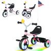 BABY JOY Toddler Bike, Folding Kids Tricycle w/Glowing Wheels, Flag, 3-Position Seat, Storage Basket & Squeaky Duck, Baby Trike Balance Bike for 1-3 Years Old Boys Girls Outdoor Play (Pink) view 1