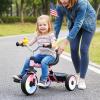 BABY JOY Toddler Bike, Folding Kids Tricycle w/Glowing Wheels, Flag, 3-Position Seat, Storage Basket & Squeaky Duck, Baby Trike Balance Bike for 1-3 Years Old Boys Girls Outdoor Play (Pink) view 2