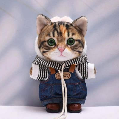 10 cm, 17 cm, 38 cm, Trendy Dolls Change Clothes, Casual and Cute Suits (Denim Overalls White Striped Hoodie Set)