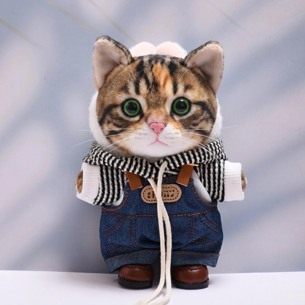 10 cm, 17 cm, 38 cm, Trendy Dolls Change Clothes, Casual and Cute Suits (Denim Overalls White Striped Hoodie Set)