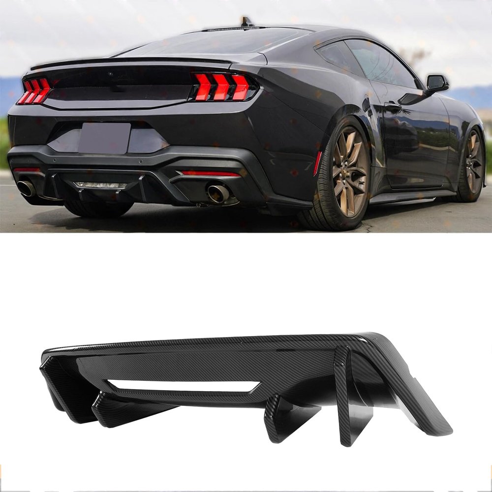 MUNALP Add-on Rear Diffuser for Ford Mustang S650 2024 2025 No Drilling Required Rear Bumper Lip Spoiler Chin Splitter Accessories ABS Plastics (Carbon Fiber Painted)
