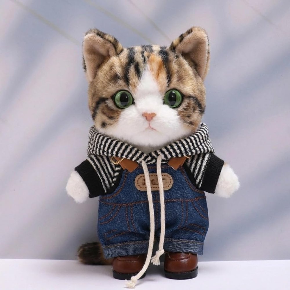10 cm, 17 cm, 38 cm, Trendy Dolls Change Clothes, Casual and Cute Suits (Denim Overalls Black Striped Hoodie Set)