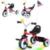BABY JOY Toddler Bike, Folding Kids Tricycle w/Glowing Wheels, Flag, 3-Position Seat, Storage Basket & Squeaky Duck, Baby Trike Balance Bike for 1-3 Years Old Boys Girls Outdoor Play (Red) view 1