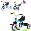 BABY JOY Toddler Bike, Folding Kids Tricycle w/Glowing Wheels, Flag, 3-Position Seat, Storage Basket & Squeaky Duck, Baby Trike Balance Bike for 1-3 Years Old Boys Girls Outdoor Play (Blue) view 1