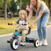 BABY JOY Toddler Bike, Folding Kids Tricycle w/Glowing Wheels, Flag, 3-Position Seat, Storage Basket & Squeaky Duck, Baby Trike Balance Bike for 1-3 Years Old Boys Girls Outdoor Play (Blue) view 2