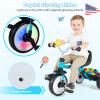 BABY JOY Toddler Bike, Folding Kids Tricycle w/Glowing Wheels, Flag, 3-Position Seat, Storage Basket & Squeaky Duck, Baby Trike Balance Bike for 1-3 Years Old Boys Girls Outdoor Play (Blue) view 4