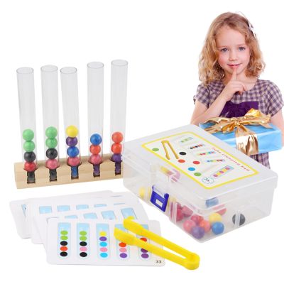Clip Beads Test Tube Toys - Children's Test Tube Color Matching Toys,Solid Texture Learning Toy for Outdoors, Home, School, and Travel