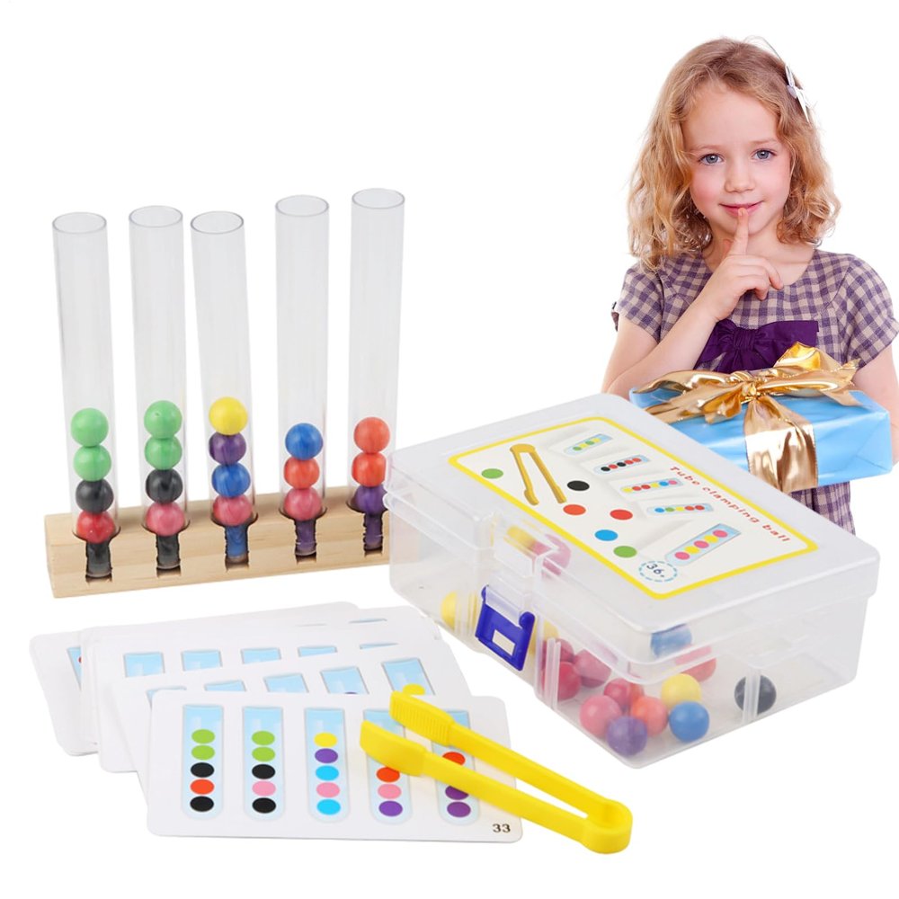 Clip Beads Test Tube Toys - Children's Test Tube Color Matching Toys,Solid Texture Learning Toy for Outdoors, Home, School, and Travel