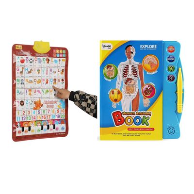 Bilingual Interactive Alphabet Wall Chart & Human Body Book for Kids Spanish-English Talking Poster and Anatomy Learning Book for Early Education, Speech Development & Interactive STEM Learning