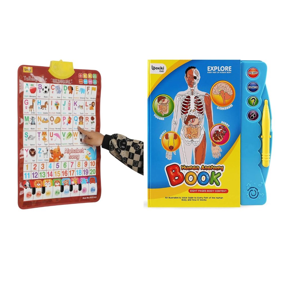 Bilingual Interactive Alphabet Wall Chart & Human Body Book for Kids Spanish-English Talking Poster and Anatomy Learning Book for Early Education, Speech Development & Interactive STEM Learning