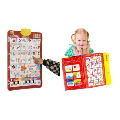 Bilingual Alphabet Wall Chart & Preschool ABC Sound Book Spanish-English Talking Poster and Interactive Sound Book for Early Learning, Letters, Numbers, Music & Speech Development