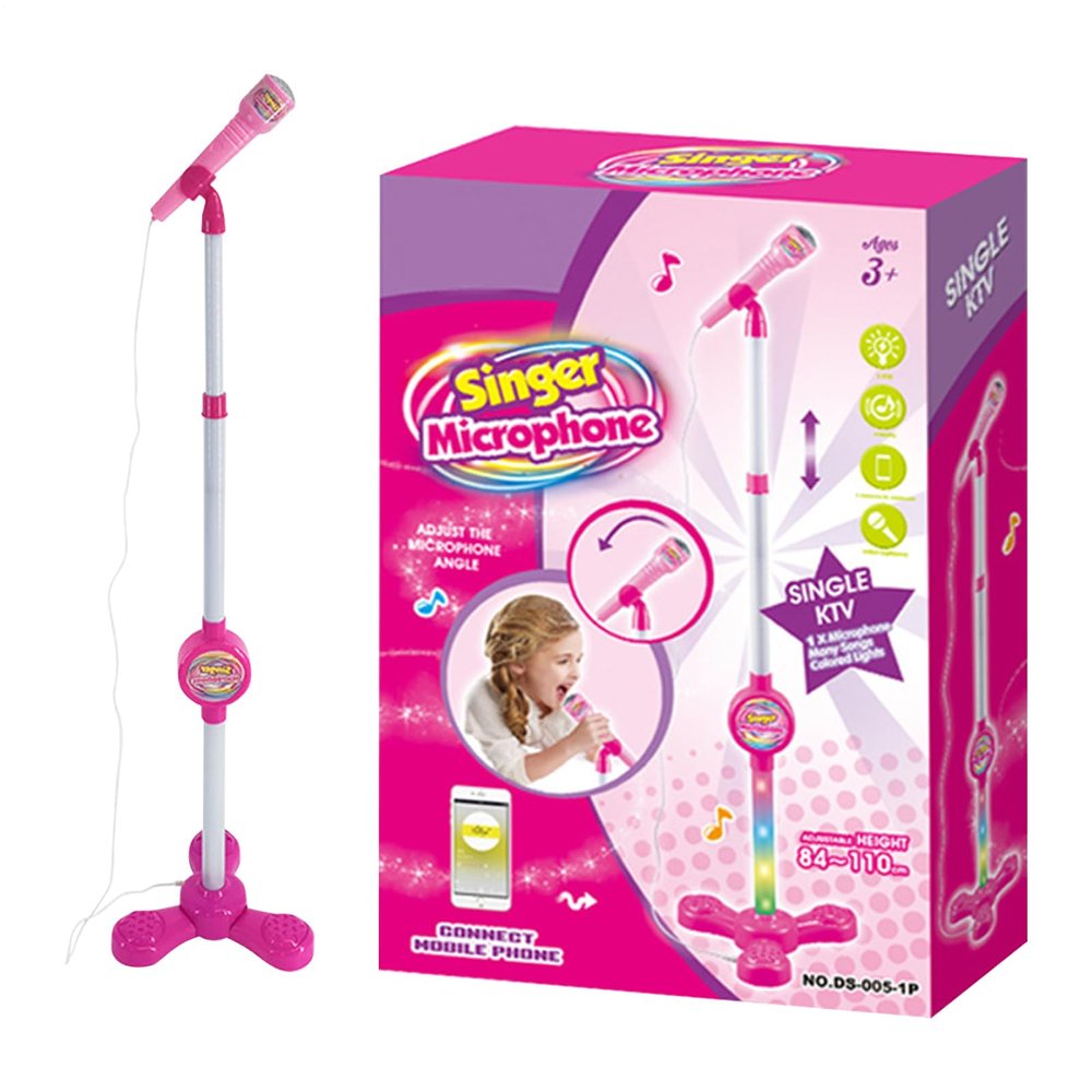 Kids Microphone Toy, Girls Karaoke Machine Microphone with Stand, Adjustable Height Kids Karaoke Microphones for Christmas and Birthday Girls and Boys