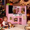 Play Corner Kitchen, Ultimate Interactive Wooden Kids Playset with Light, Light, Montessori Pretend Play Toys, Kids Cooking Playset for Girls & Boys Ages 3+(Pink) view 3