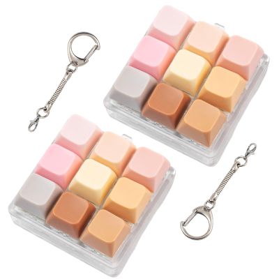 2 Pcs Creamy Keyboard Fidget Toy, 9 Keys Cute Clicker Keyboard Fidget for Adults Relieve Stress and Anxiety Decompression Keyboard Fidget Keychain