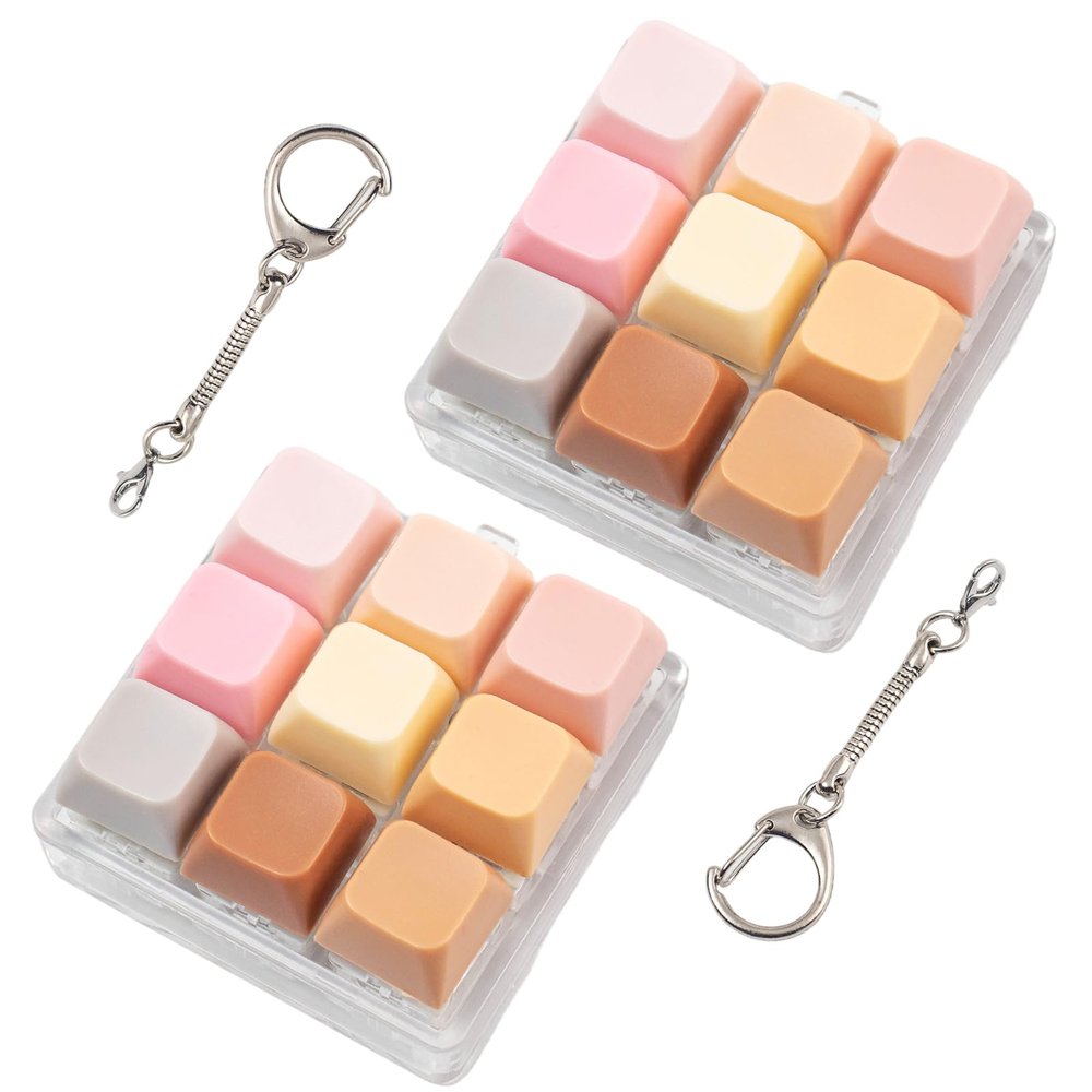 2 Pcs Creamy Keyboard Fidget Toy, 9 Keys Cute Clicker Keyboard Fidget for Adults Relieve Stress and Anxiety Decompression Keyboard Fidget Keychain