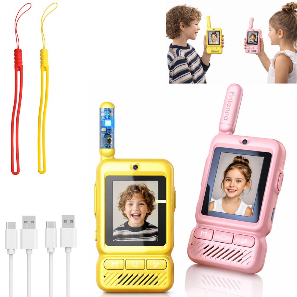 Kids Video Walkie Talkies 2 Pack, Rechargeable Long Range Two-Way Radios with Camera for Boys & Girls Age 3-12 (Yellow/Pink)