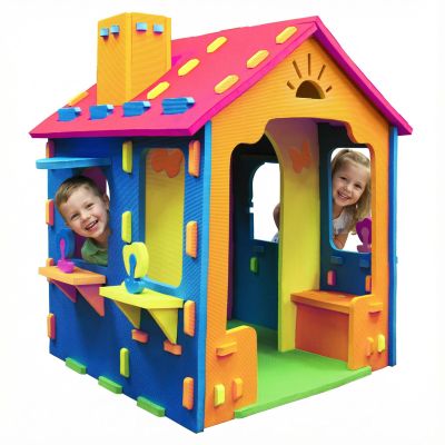 Costzon Playhouse, EVA Foam Kids Indoor Cottage Playground w/Roof, Chimney, Windows & Doorways, No-Tools Required Assembly, Toddler Playset for Boys Girls (Colorful)