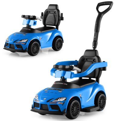 Licensed Toyota Ride on Push Car by OLAKIDS, 3 in 1 Toddlers Sliding Walking Toy with Parent Control Handle, Removable Guardrails, Underneath Storage (Blue)