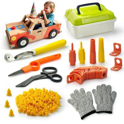 Cardboard Construction Kit for Kids 150 Pcs Cardboard Cutter Safe Kids Tool Set for Todder with Storage Box,Creative Educational Toys Gift for Boys and Girls
