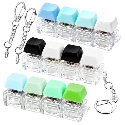 3 PCS Keyboard Fidget Toy, Keyboard Fidget Keychain 4-in-1 Keyboard Decompression Button Finger Clicker Toys, Button Stress Relief Fidget Valentines Gifts Stuffers for Kids (Green Blue Black White)