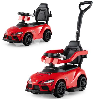 Licensed Toyota Ride on Push Car by OLAKIDS, 3 in 1 Toddlers Sliding Walking Toy with Parent Control Handle, Removable Guardrails, Underneath Storage (Red)