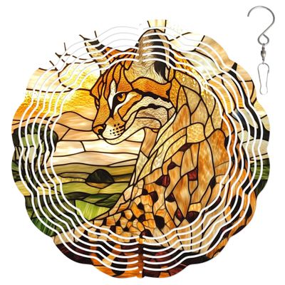 10-Inch Metal Wind Spinner Wild Cat Lynx 3D Wildlife Wind Spinner, Unique Metal Hanging Kinetic Wind Sculpture Ornament Gifts for Women Yard Art Garden Patio Lawn Indoor Outdoor Decor