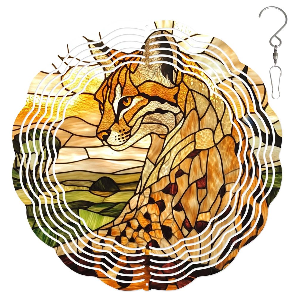 10-Inch Metal Wind Spinner Wild Cat Lynx 3D Wildlife Wind Spinner, Unique Metal Hanging Kinetic Wind Sculpture Ornament Gifts for Women Yard Art Garden Patio Lawn Indoor Outdoor Decor