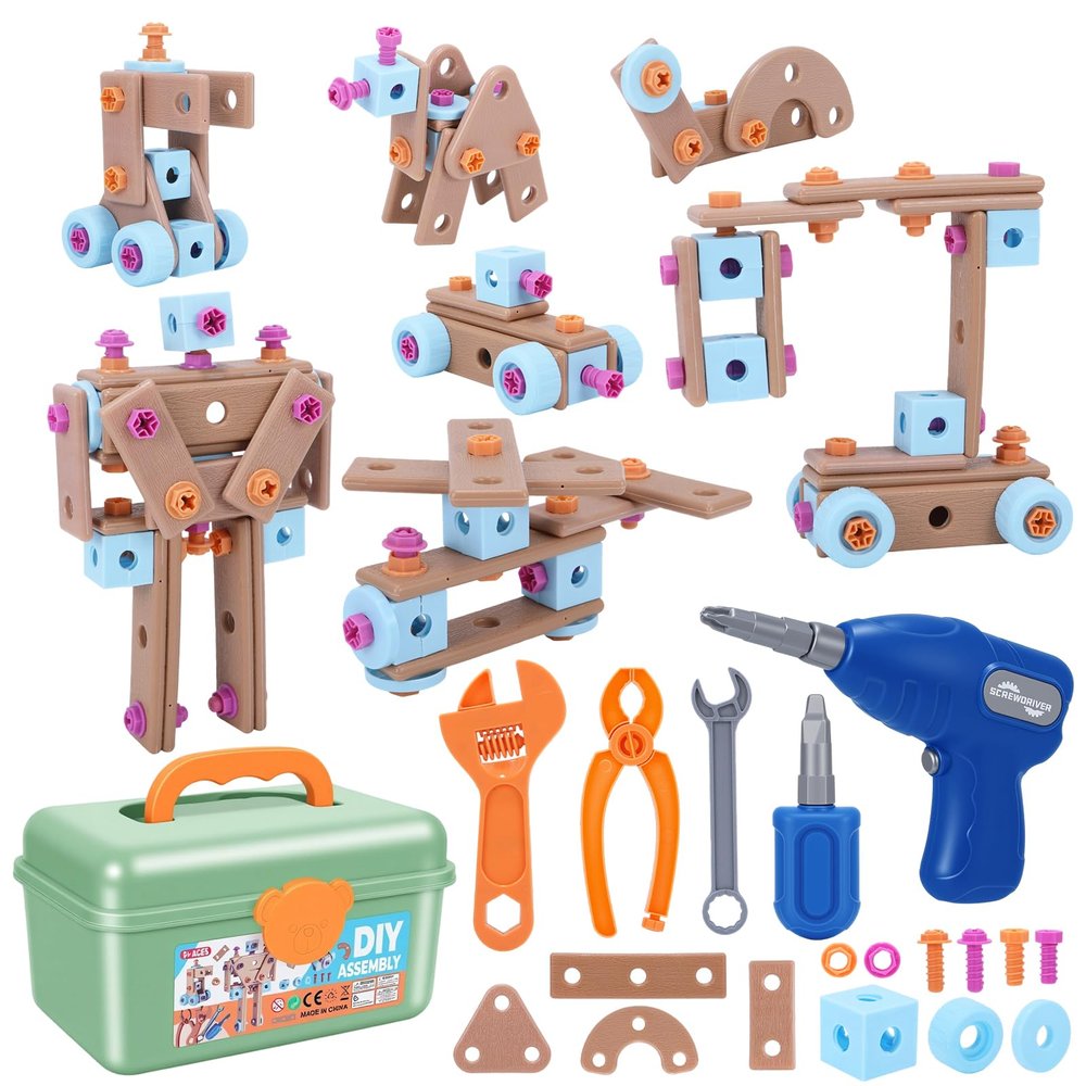 stochastic box Kids Tool Set with Electric Drill 172 Pcs Electric Construction Tools for Kids with Toolbox,Kids Construction Building Toy for Boys Girls Birthday Gifts