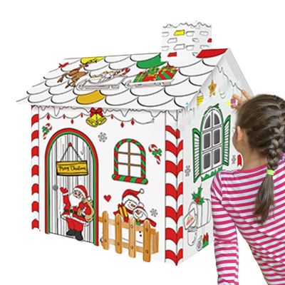 Doodle Christmas Coloring House - 3D Hand Painted Cardboard Craft, Painting Enlightenment Toy, DIY Christmas House Craft | Educational Art Toy