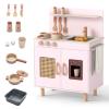 Costzon Kids Kitchen Playset, Little Chef Wooden Pretend Play Toy w/Realistic Ice Maker, Stove, Water Sink & Storage Space, Rattan Play Kitchen for Boys, Girls, Ideal Gift for Kids 3+ Years (Pink) view 1