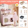 Costzon Kids Kitchen Playset, Little Chef Wooden Pretend Play Toy w/Realistic Ice Maker, Stove, Water Sink & Storage Space, Rattan Play Kitchen for Boys, Girls, Ideal Gift for Kids 3+ Years (Pink) view 3