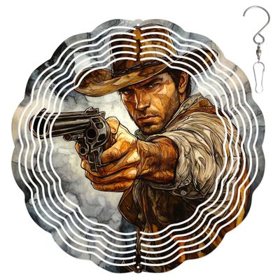 10-Inch Metal Wind Spinner Cowboy Aiming Revolver 3DWind Spinner, Unique Metal Hanging Kinetic Wind Sculpture Ornament Gifts for Women Yard Art Garden Patio Lawn Indoor Outdoor Decor