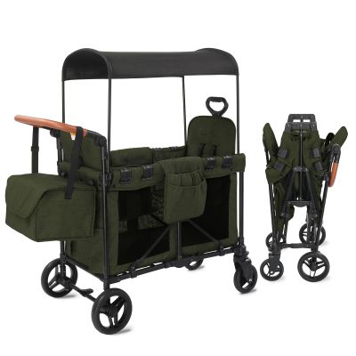 Stroller Wagon for 2 Kids, Baby Wagon Stroller for 2 Seaters, All-Terrain Kids Wagon with Canopy, Parent Organizer, Adjustable Handle & Pull Bar for Infants and Toddlers (Green)