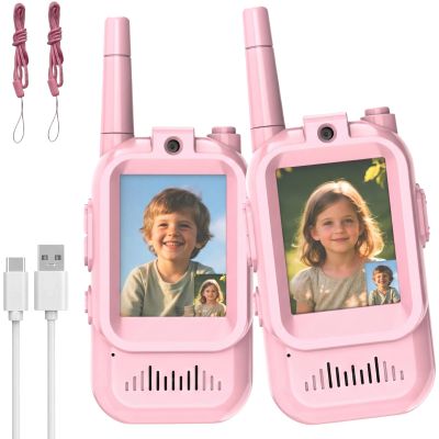 Video Walkie Talkies for Kids, 2 Pack Rechargeable Kids Walkie Talkies, Voice Changer & Real-Time Video Chat, for Boys Girls Age 3-12, Ideal for Outdoor Adventures&Family Fun (Pink+Pink)