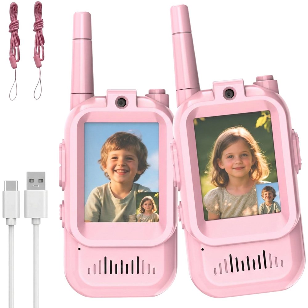 Video Walkie Talkies for Kids, 2 Pack Rechargeable Kids Walkie Talkies, Voice Changer & Real-Time Video Chat, for Boys Girls Age 3-12, Ideal for Outdoor Adventures&Family Fun (Pink+Pink)