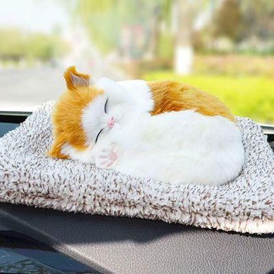 Cute Realistic Sleeping Cat Plush Ornament - Lifelike Handmade Furry Kitty Decor Prop, Hollow PE Shell Simulation Cat Figurine for Car, Home, Desk, Gifts for Girls (Yellow)