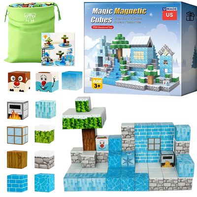 uMadeUs Magnetic Blocks Building Set - Puzzle Cubes as STEM Toys for Kids - Toddlers Sensory Construction Tiles - Ages 3+ Creative Educational Games for Boys and Girls - Frozen 2-45pcs Block
