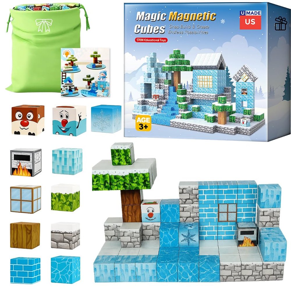 uMadeUs Magnetic Blocks Building Set - Puzzle Cubes as STEM Toys for Kids - Toddlers Sensory Construction Tiles - Ages 3+ Creative Educational Games for Boys and Girls - Frozen 2-45pcs Block