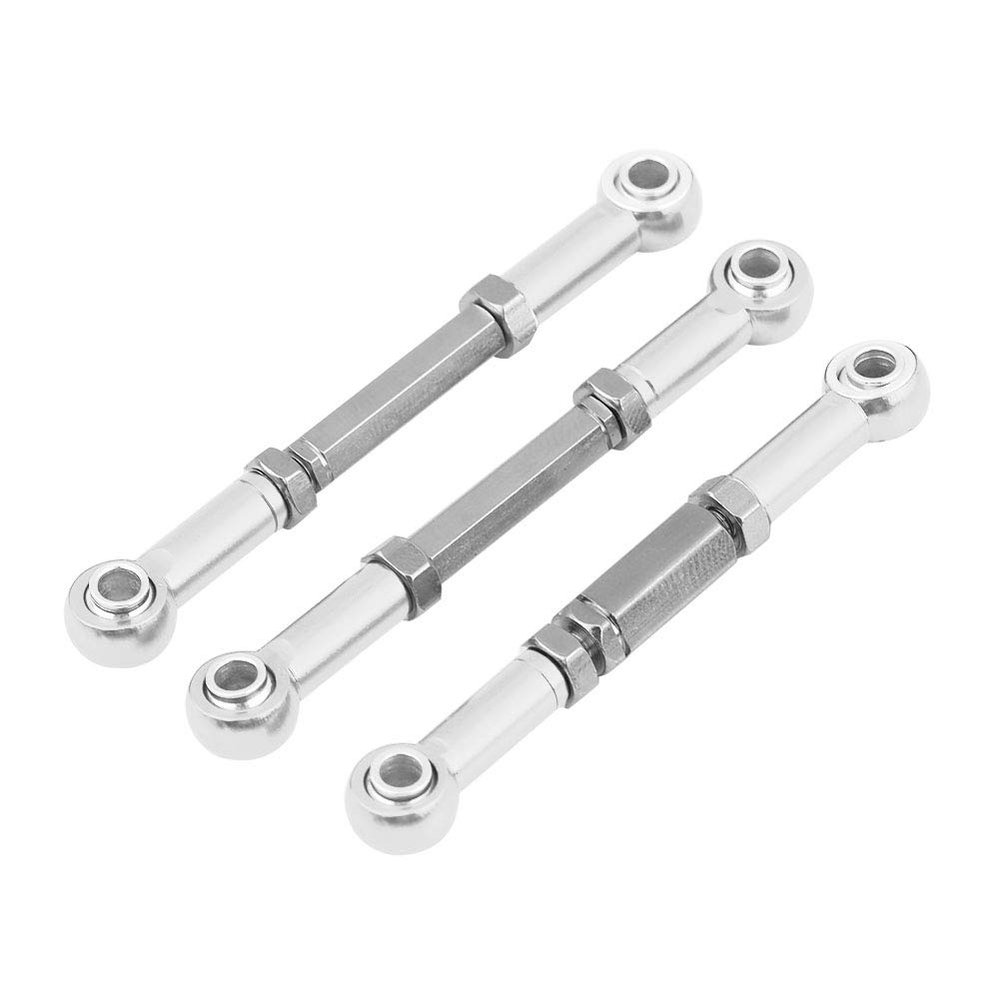 3Pcs Aluminium Alloy Front Steering Linkage Rods for FS 53633/51805 / 51806 1/10 RC Car, Front Steering Rod Upgrade Accessory, Precision CNC Machining with Anodizing Treatment, D (538057S Silver)