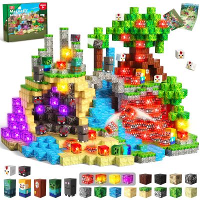 200PCS Magnetic Blocks with Light-Up Blocks - Magnetic Building Blocks Playset, Magnetic Stacking Cube Toys, STEM Sensory Montessori Learning Toys, Easter Birthday Gifts for Kids Boys and Girls Age 3+