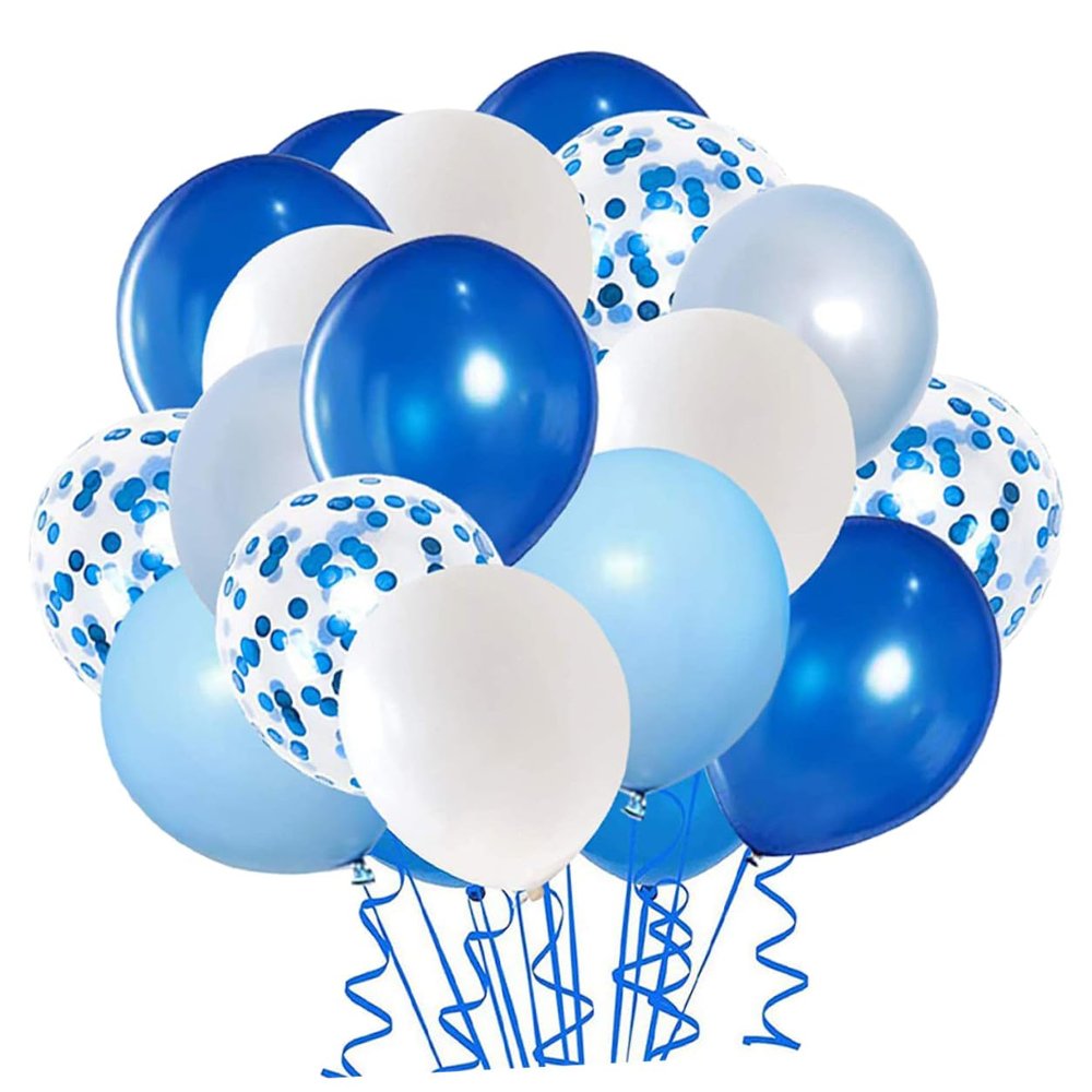 Uonlytech Blue Confetti Latex Balloons Set for Wedding Party Decorations Birthday Graduation Anniversary Engagement Festival 50pcs Pack