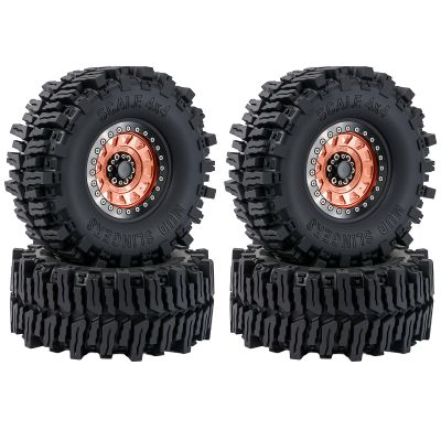 2.2" RC Beadlock Wheels Rims & Black Tires Set for 1/10 RC Crawler (Set of 4) - Compatible with SCX10 II 90046/90048 YK4103 MN99 MN78 Wheels Upgrade (Rim:Black and Copper)