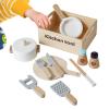 Wooden Kitchen Set, Realistic Pretend Cooking Toys, 10 Pieces Kids Play Bundle, Natural Wood Material Educational Details, Role Play Accessories with Fun, Children Indoor Christmas Home Game view 1