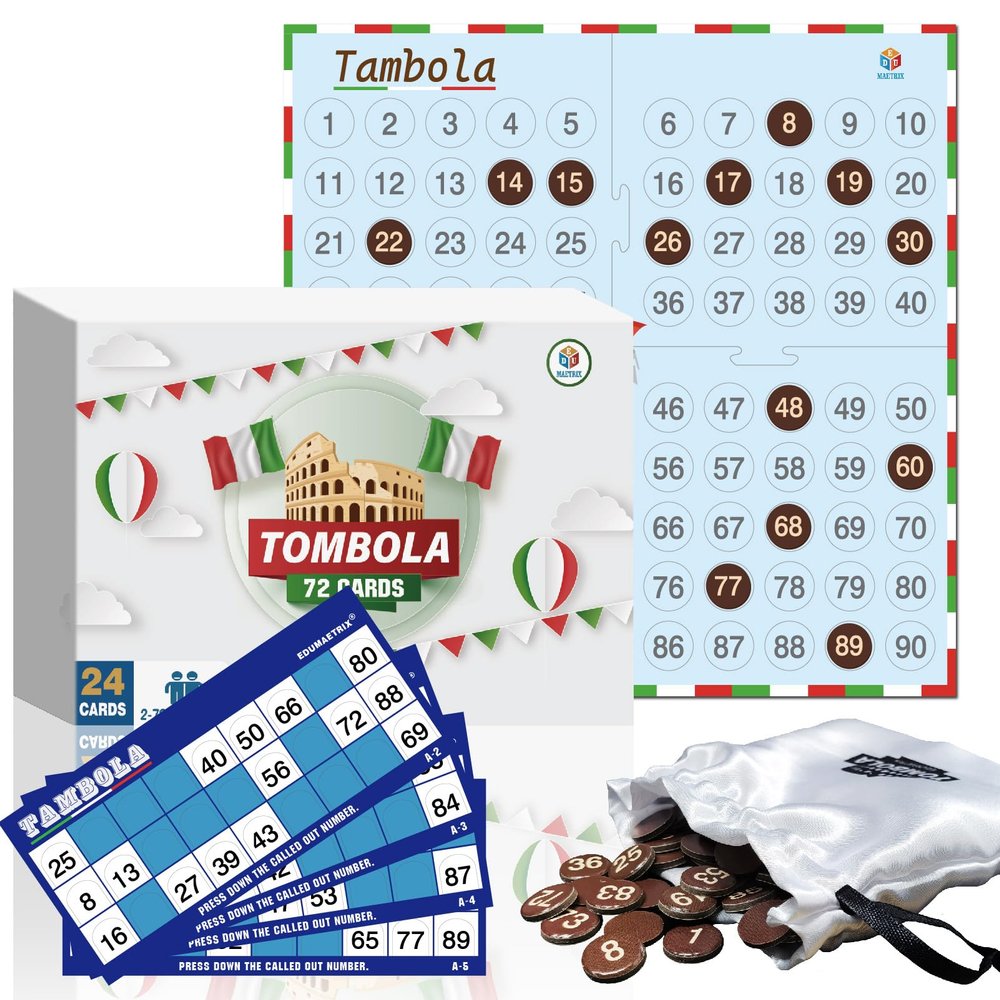 EDUMAETRIX Tombola Bingo Game Set with 72 Cards, 2-72 Players, Window Version No Chip Needed